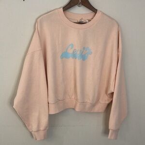 Levi's cropped fleece lined sweatshirt peachy pink blue Levi’s graphic front XXL